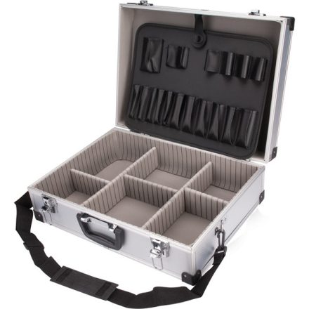 Extol Craft szerszámostáska (koffer) alumínium; 460×330×155 mm, ezüst színű, hordszíjjal