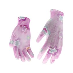 Flo kertészkesztyű rózsaszín virágmintával 8-as, PU bevonattal.