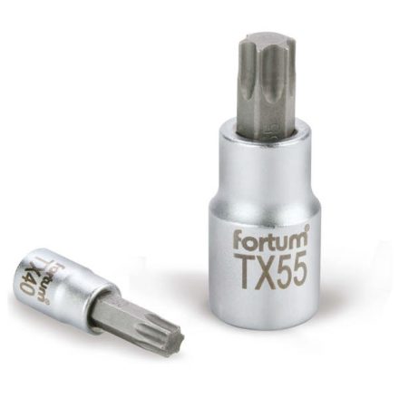 Fortum bitdugófej, torx, 1/2", 61CrV5/S2, mattkróm; TX30, 55mm FORTUM