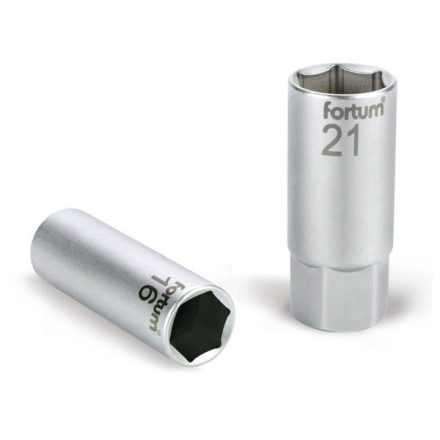 Fortum gyertyakulcs dugófej 1/2", 61CrV5; 21mm, gumírozott FORTUM