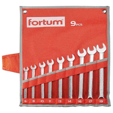 Fortum csillag-villás kulcs klt. 9db, 6-19mm 61CrV5, mattkróm, vászon tok FORTUM