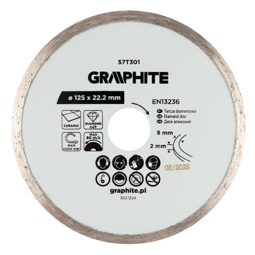Graphite gyémánt vágókorong, 125 x 22,2 mm, nedves
