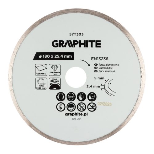 Graphite gyémánt vágókorong, 180 x 25,4 mm, nedves
