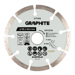 Graphite gyémánt vágókorong, szegmentált, 115 x 22,2 mm, száraz