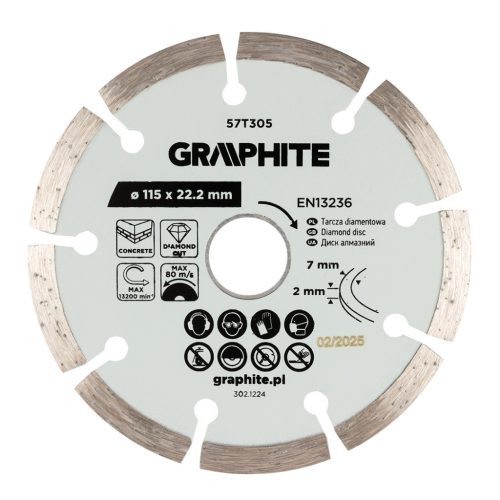   Graphite gyémánt vágókorong, szegmentált, 115 x 22,2 mm, száraz
