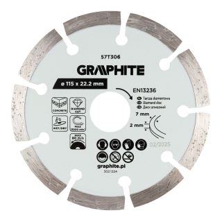   Graphite gyémánt vágókorong, szegmentált, 115 x 22,2 mm, száraz és nedves vágás
