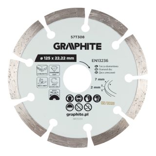   Graphite gyémánt vágókorong, szegmentált, 125 x 22,2 mm, száraz és nedves vágás
