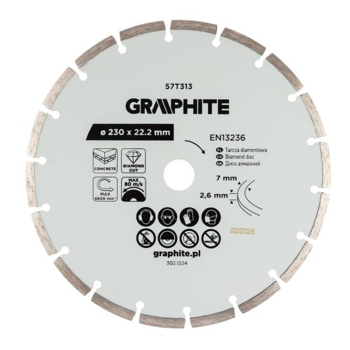   Graphite gyémánt vágókorong, szegmentált, 230 x 22,2 mm, száraz
