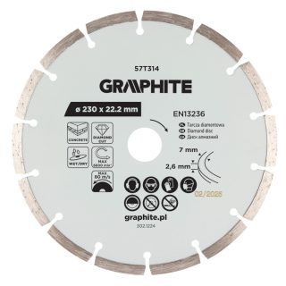   Graphite gyémánt vágókorong, szegmentált, 230 x 22,2 mm, száraz és nedves vágás
