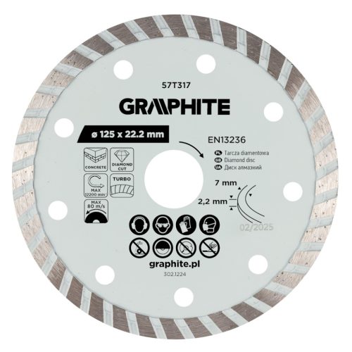   Graphite turbó gyémánt vágókorong, 125 x 22,22 mm, száraz
