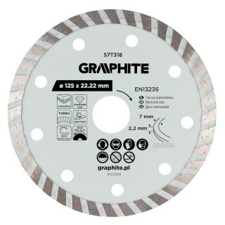   Graphite turbó gyémánt vágókorong, 125 x 22,22 mm, száraz és nedves vágás
