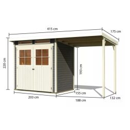 Karibu fából készült kerti ház Glucksburg 2 + egy menedéket 190 cm (83230) terragrau