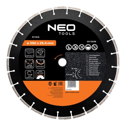 Neo gyémánt vágókorong 350x25,4x3,2 mm, szegmenses
