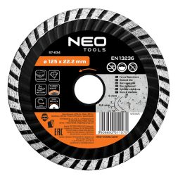 Neo gyémánt vágókorong 125x22,2x2,6 mm, turbo hűtőbordás