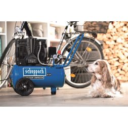 Scheppach csendes olajmentes kéthengeres kompresszor 24 literes, 8 bar HC 25 Si