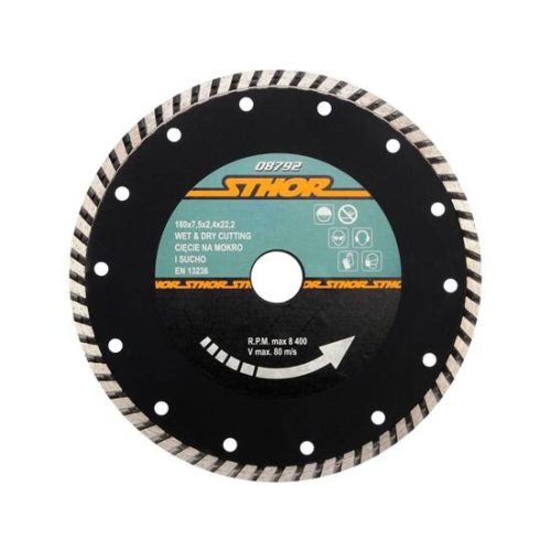 Sthor Gyémánt vágókorong, turbo 180x7,5x2,4x22,2x1,6 mm
