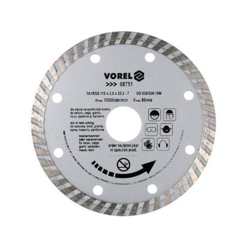 Vorel gyémántvágó korong 115 mm, turbo

