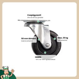 Vorel ipari kerék forgó 50 mm 25 kg fekete