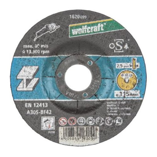  Wolfcraft vágókorong fémhez, d=2.5mm Ø125x22.2mm, hajlított, sarokcsiszolóhoz
