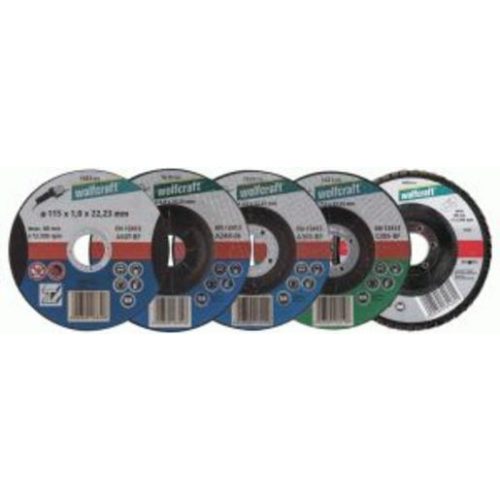   Wolfcraft sarokcsiszoló korong induló készlet, 5 db-os, 125mm, fém és kő darabolásához, csiszoláshoz
