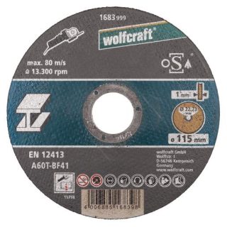   Wolfcraft finomvágó korong fémhez, d=1mm Ø115x22.2mm, egyenes, sarokcsiszolóhoz
