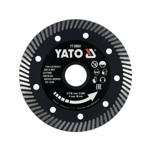 Yato gyémánt vágókorong 115 x 1,3 x 10 x 22,2 mm turbó
