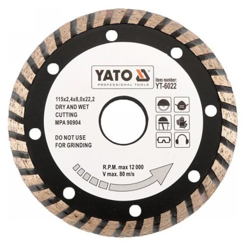 Yato gyémánt vágókorong 230 x 3,1 x 8,0 x 22,2 mm turbo

